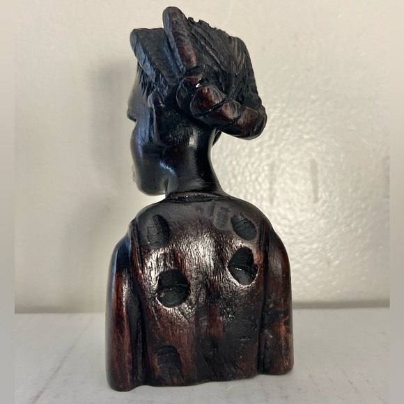 Authentic Hand Carved African Woman Wooden Head Bust - Picture 3 of 5